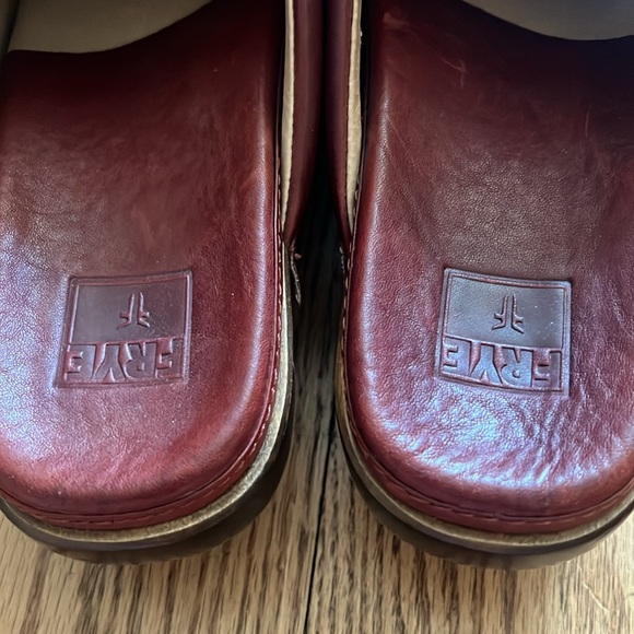 Frye Burgundy Clara Campus Leather Clogs with Studded Accents - Picture 8 of 9